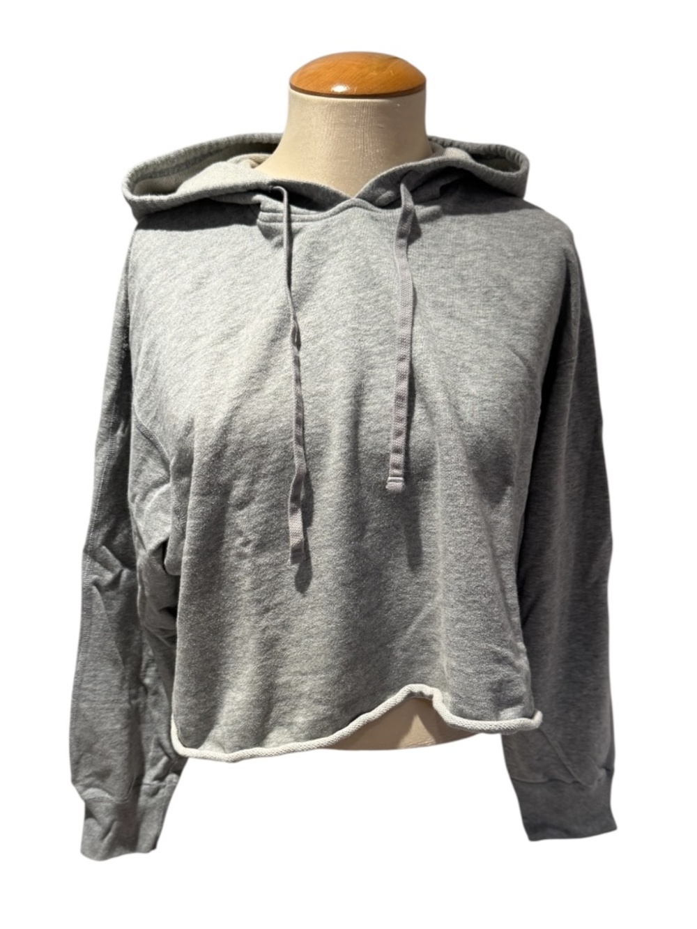 REIGNING CHAMP grey jersey crop raw edge hoodie sweatshirt - size s